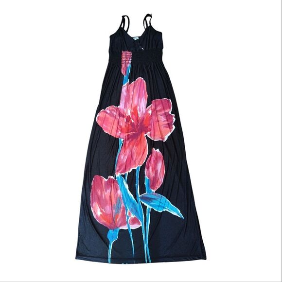 Y2K Black Pink Floral Hawaiian Maxi Tank Dress Size Small *fits Sm- Med - Picture 4 of 12
